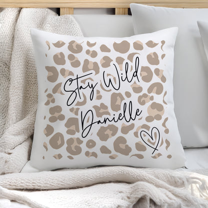 Personalised Leopard Print Cushion – Birthday Gift for Her