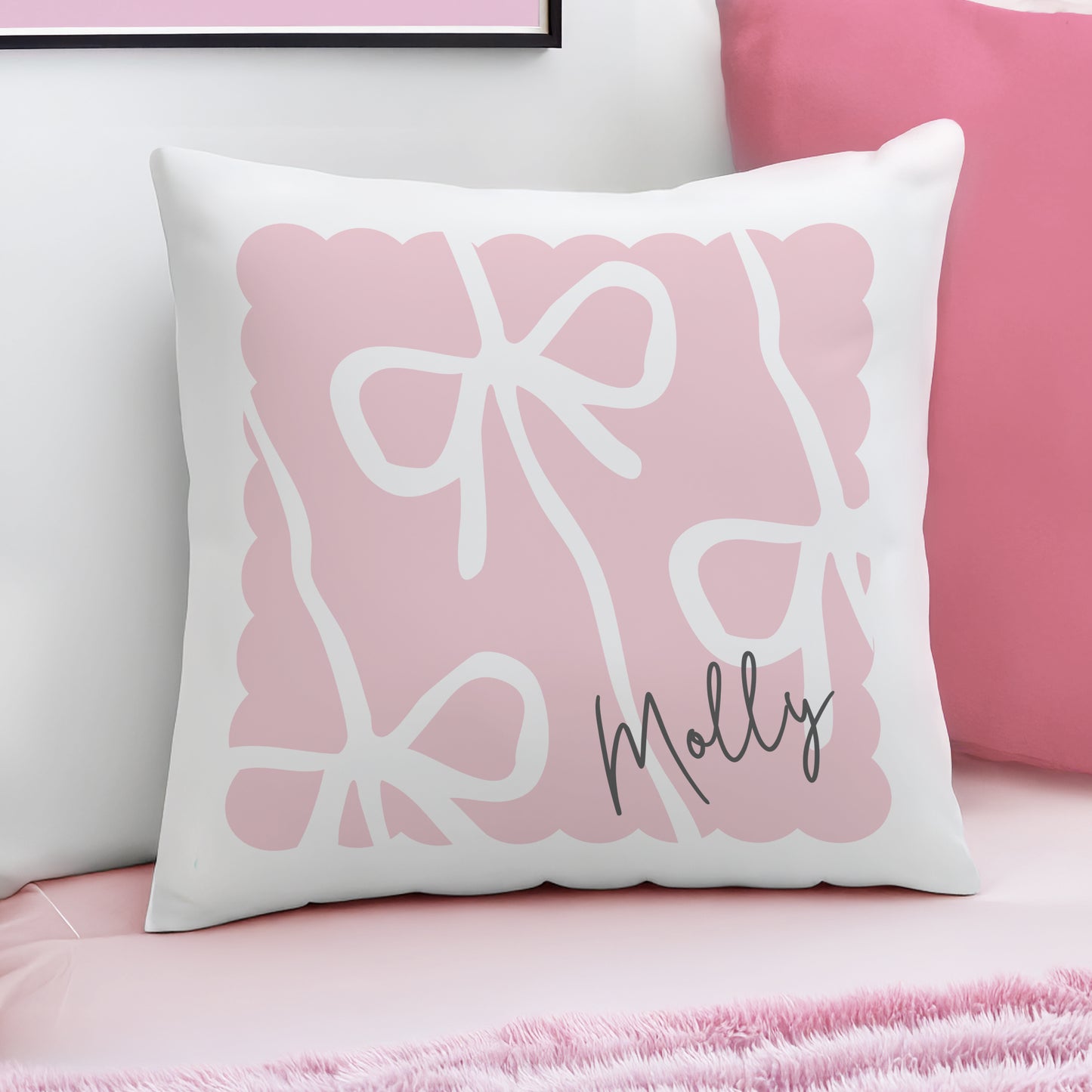 Personalised Pink Bow Cushion – Birthday Gift for Girls and Women