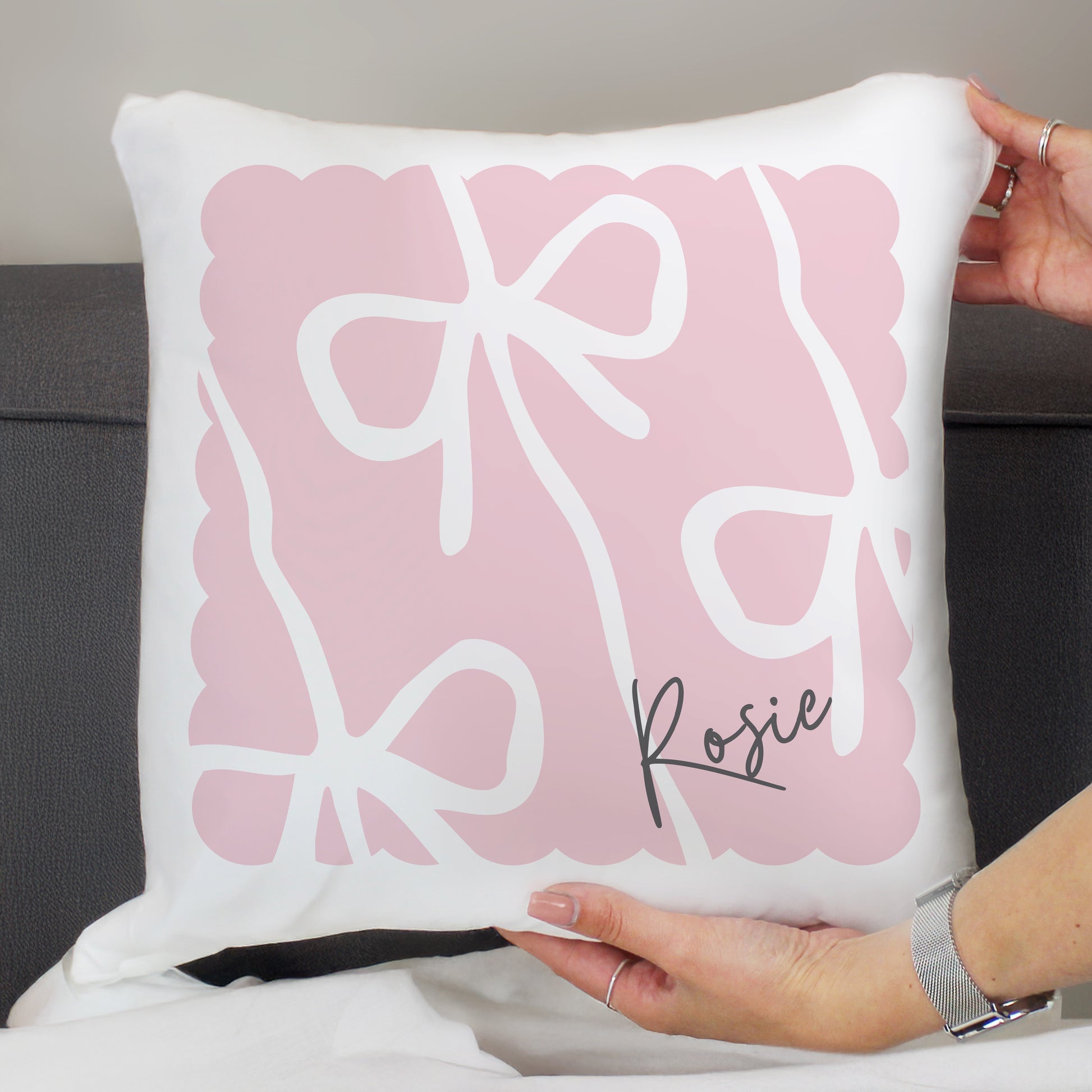 Personalised Pink Bow Cushion – Birthday Gift for Girls and Women - image 2