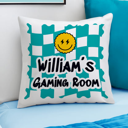 Personalised Blue Check Children's Bedroom Cushion – Birthday Gift for Boys - image 2