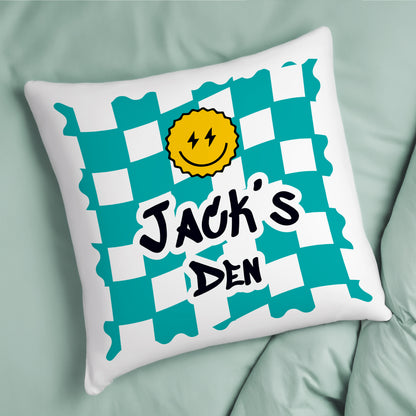 Personalised Blue Check Children's Bedroom Cushion – Birthday Gift for Boys - image 3