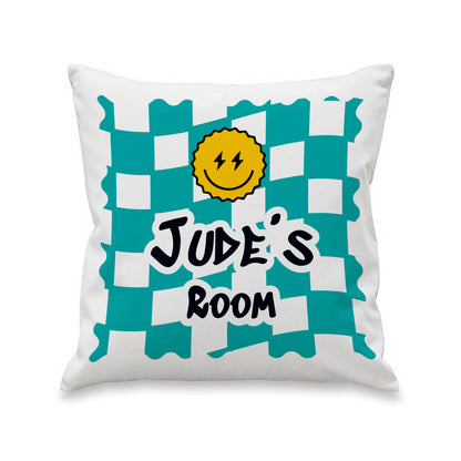 Personalised Blue Check Children's Bedroom Cushion – Birthday Gift for Boys - image 4