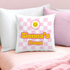 Personalised Pink Check Children's Bedroom Cushion – Birthday Gift for Girls