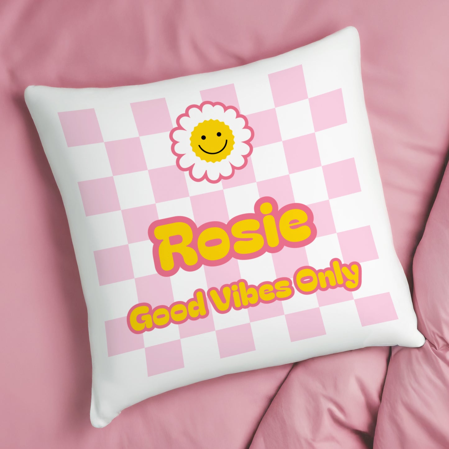 Personalised Pink Check Children's Bedroom Cushion – Birthday Gift for Girls - image 3
