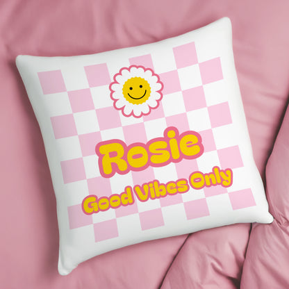 Personalised Pink Check Children's Bedroom Cushion – Birthday Gift for Girls - image 3