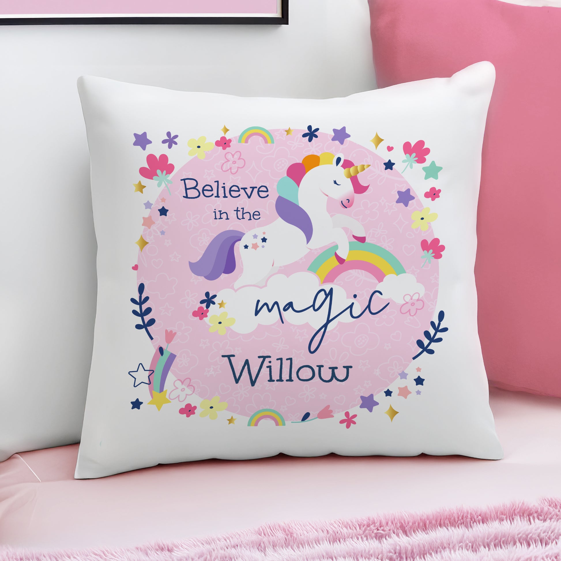 Personalised Pink Unicorn Cushion – Children's Birthday Gift for Girls - image 2