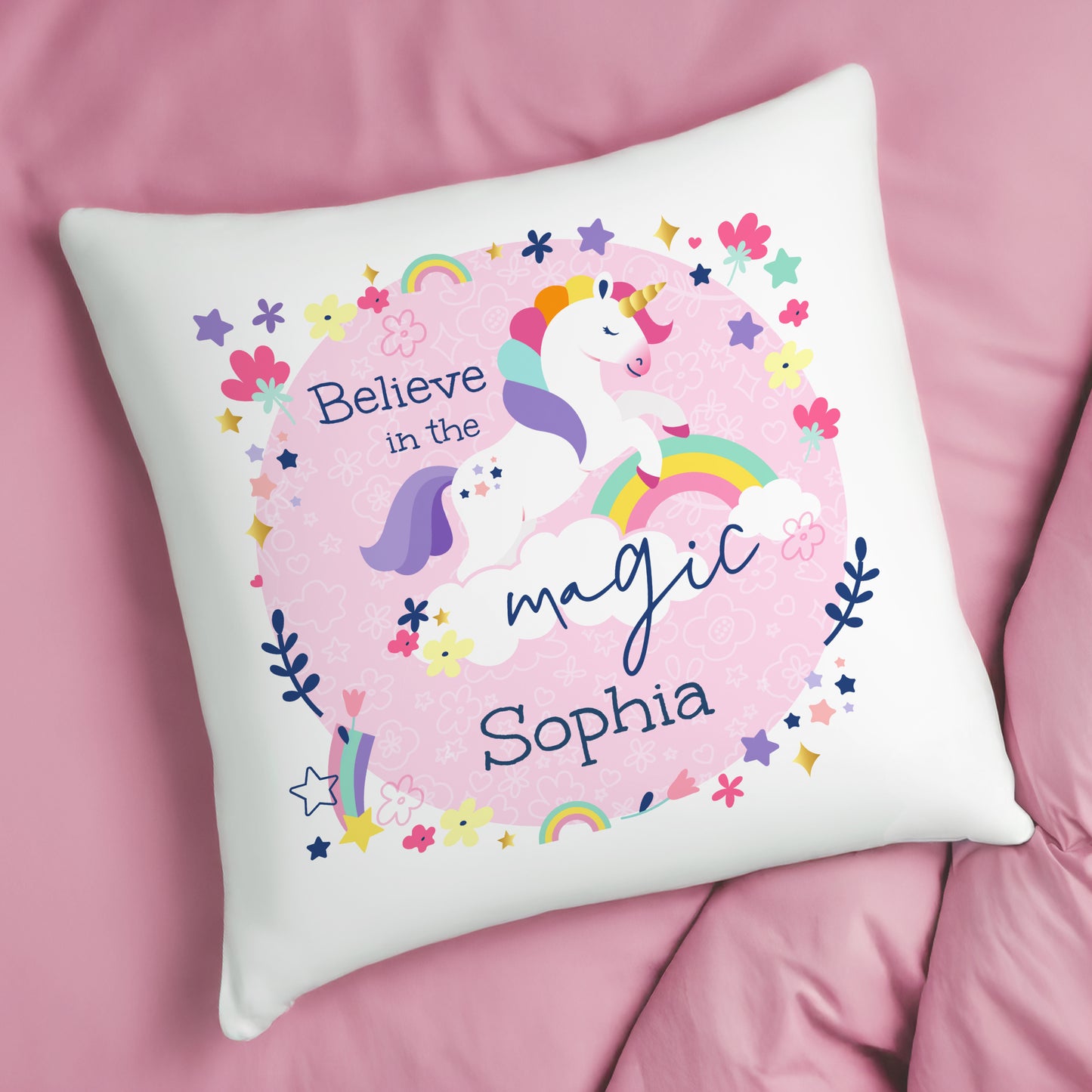 Personalised Pink Unicorn Cushion – Children's Birthday Gift for Girls - image 3