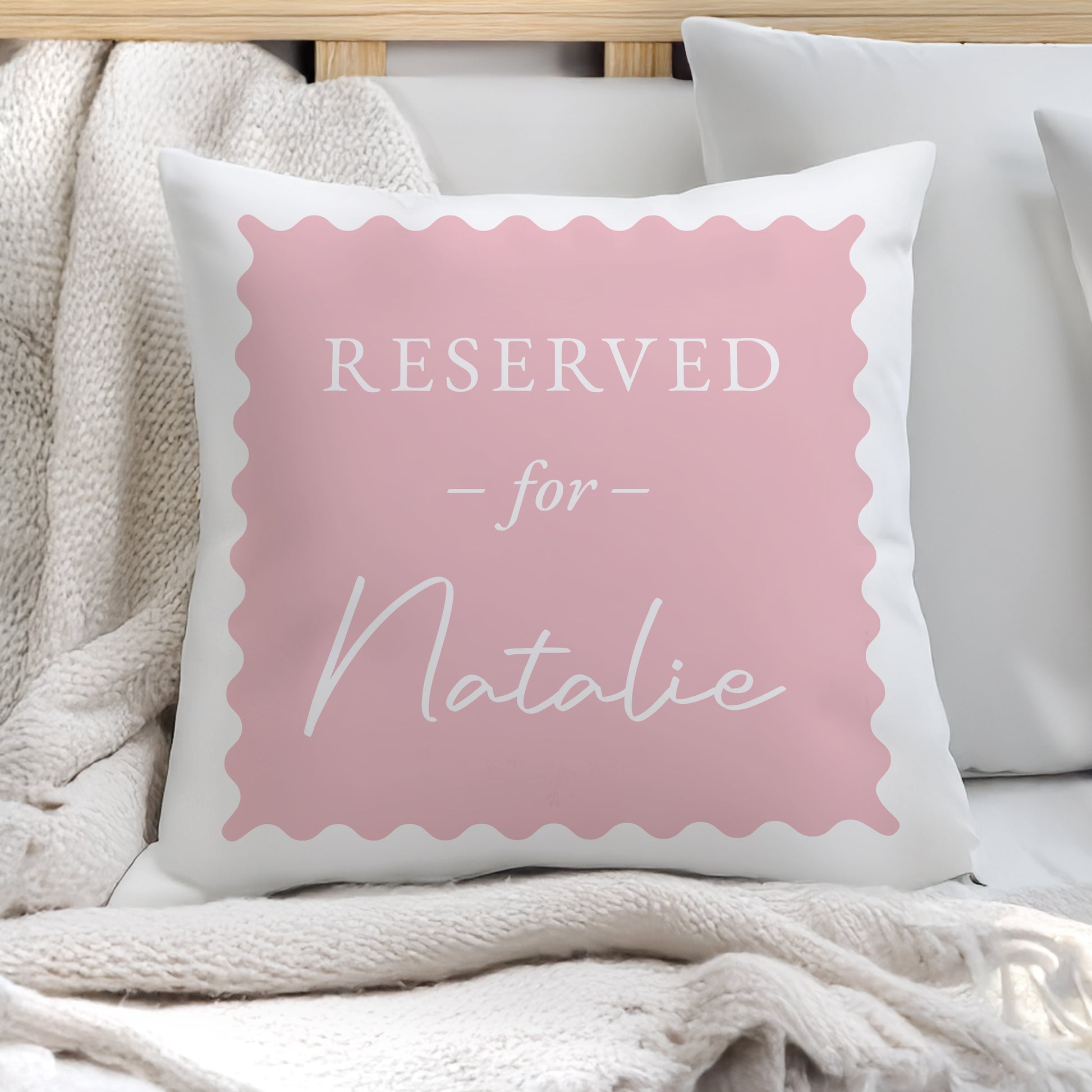 Personalised Pink Reserved For Cushion – Birthday Funny Home Gift for Her