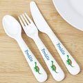 Personalised Dinosaur 3 Piece Plastic Cutlery Set from Heartfelt Gifts