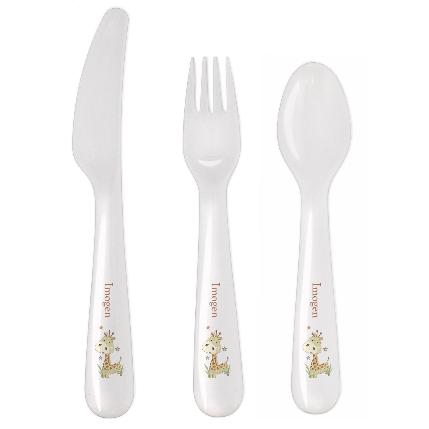 Personalised Hessian Giraffe 3 Piece Plastic Cutlery Set - image 2