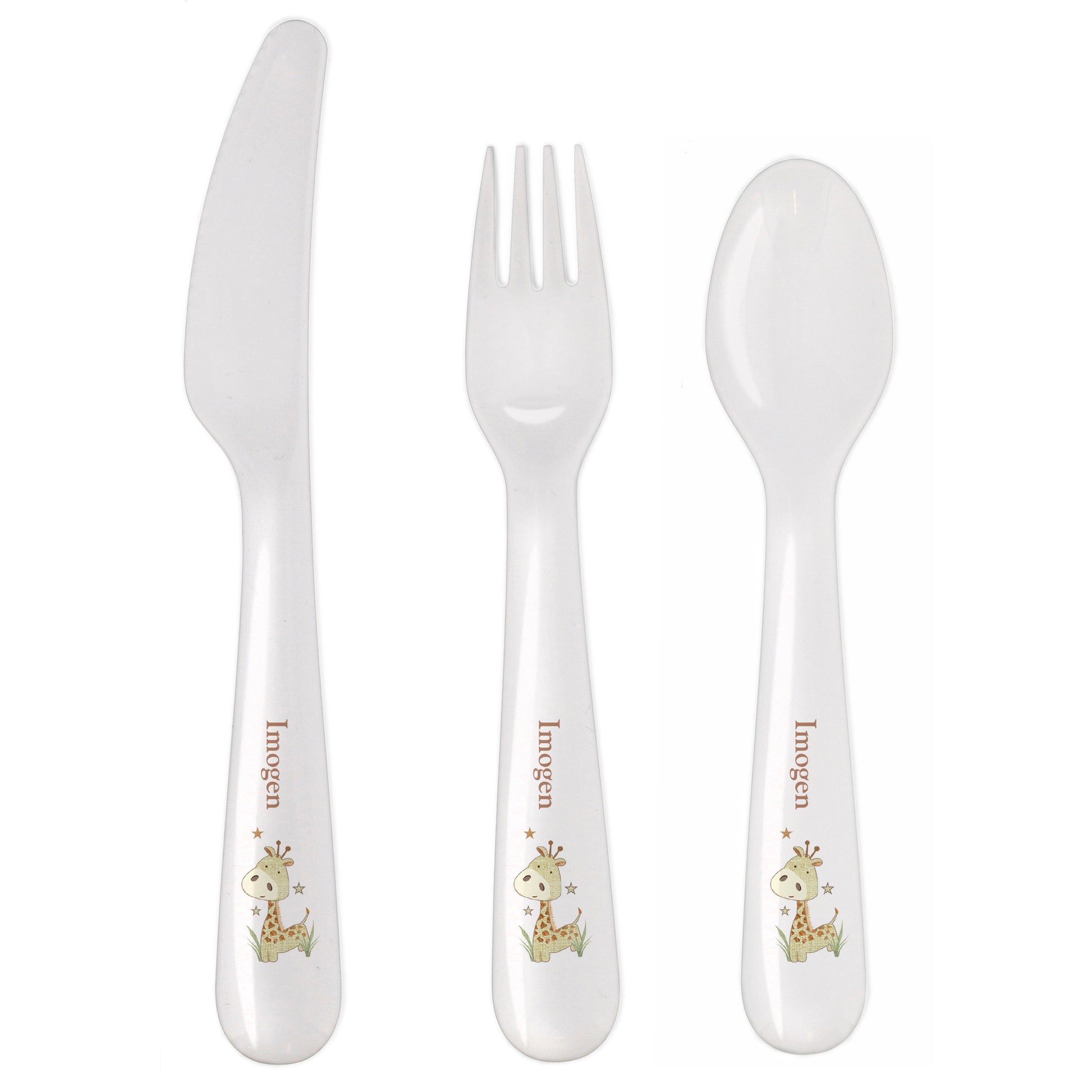 Personalised Hessian Giraffe 3 Piece Plastic Cutlery Set - image 2