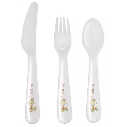 Personalised Hessian Giraffe 3 Piece Plastic Cutlery Set - image 2