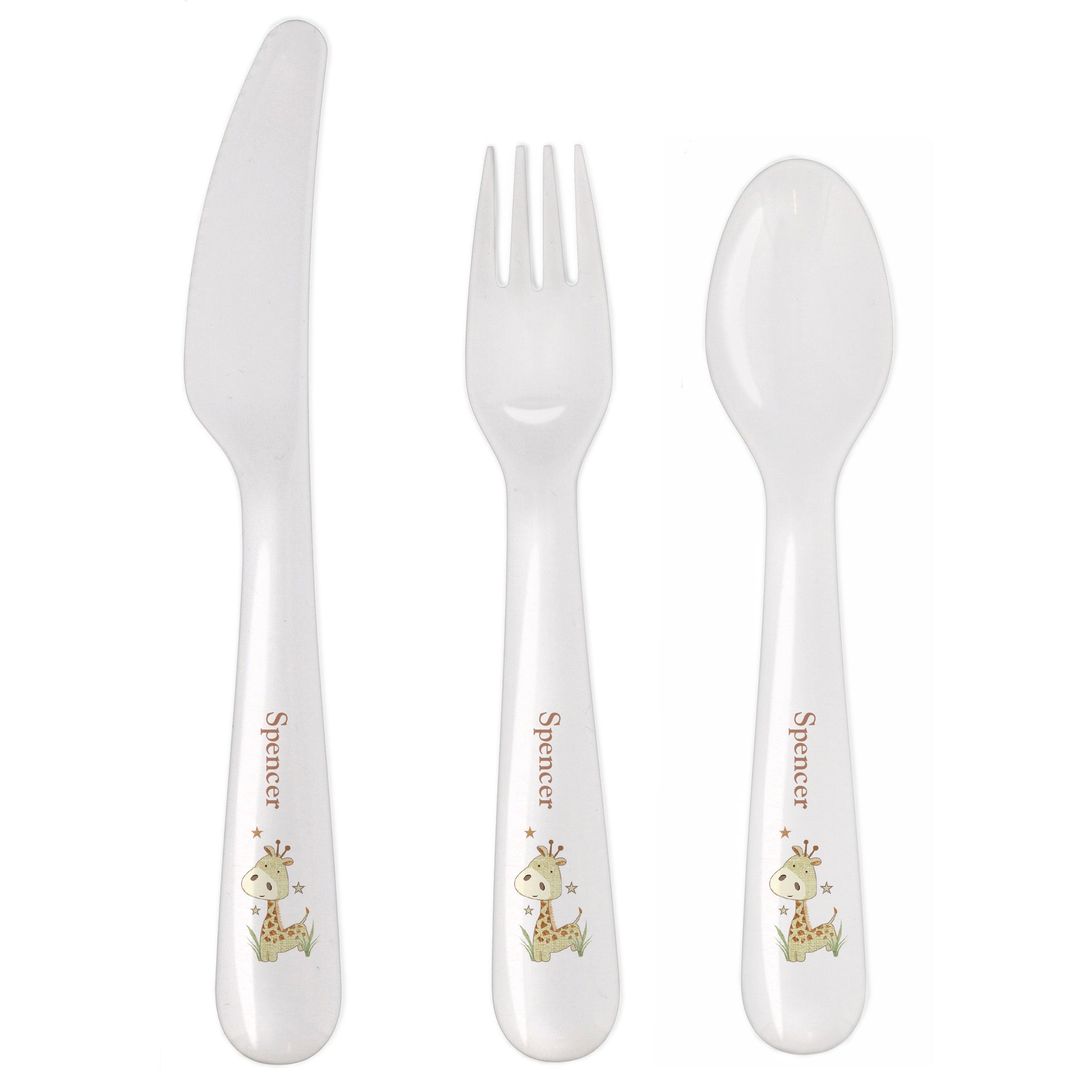 Personalised Hessian Giraffe 3 Piece Plastic Cutlery Set - image 4