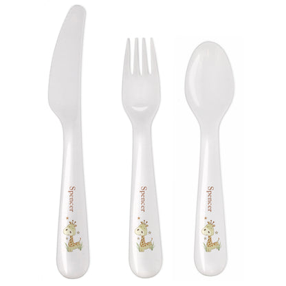 Personalised Hessian Giraffe 3 Piece Plastic Cutlery Set - image 4
