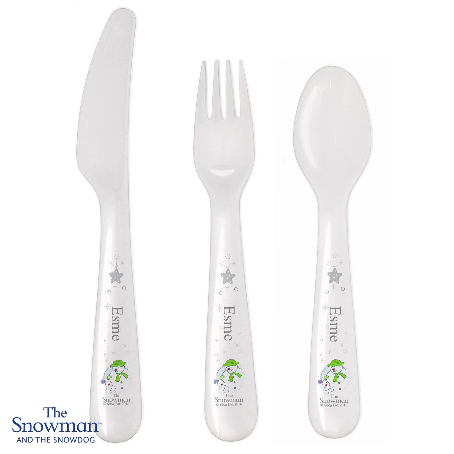 Personalised The Snowman and the Snowdog 3 Piece Plastic Cutlery Set - image 2