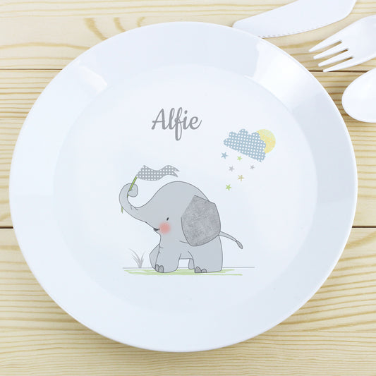 Personalised Hessian Elephant Plastic Plate from Heartfelt Gifts
