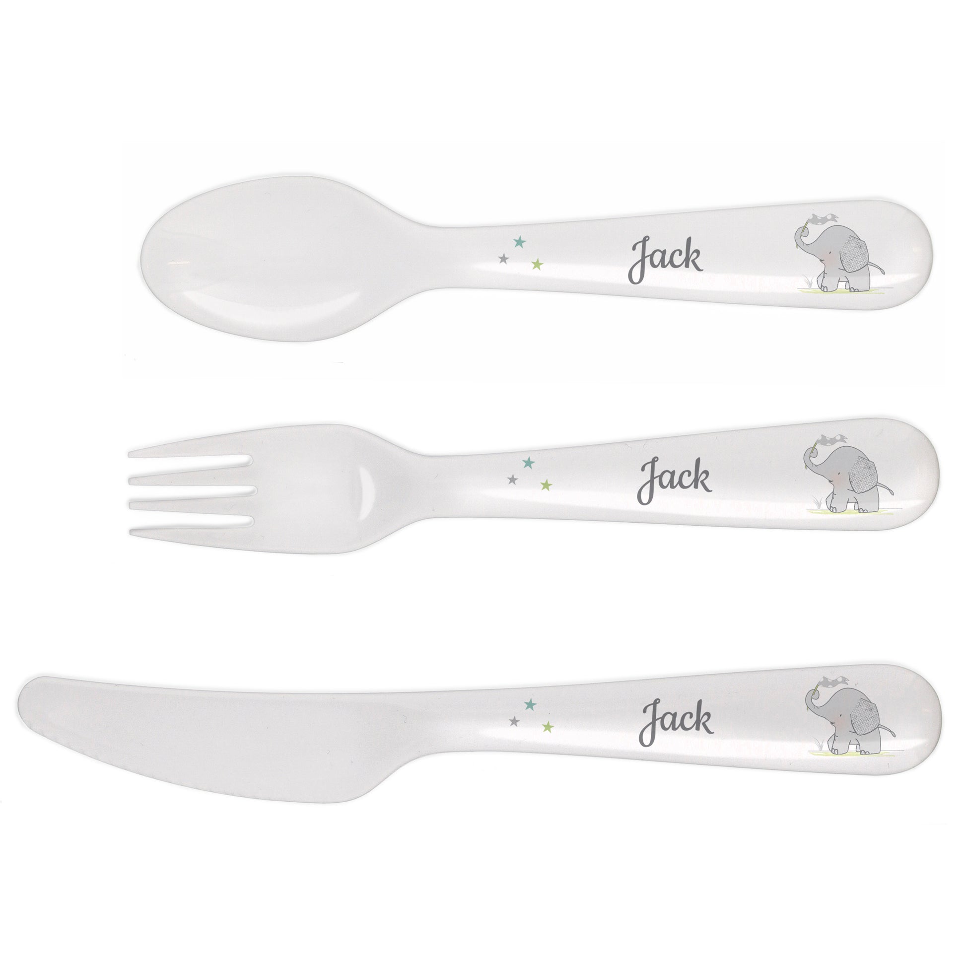 Personalised Hessian Elephant 3 Piece Plastic Cutlery Set - image 2
