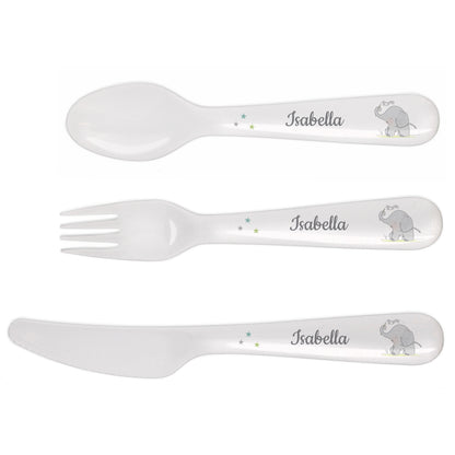 Personalised Hessian Elephant 3 Piece Plastic Cutlery Set - image 4