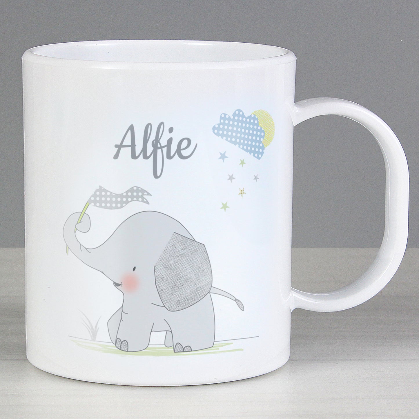Personalised Hessian Elephant Plastic Mug from Heartfelt Gifts