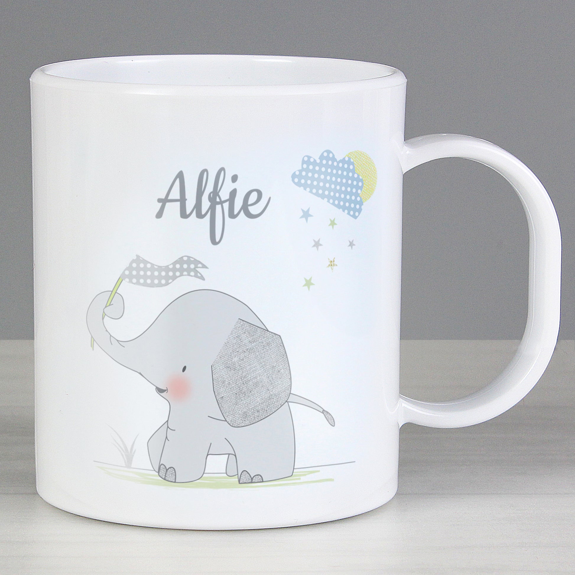 Personalised Hessian Elephant Plastic Mug from Heartfelt Gifts