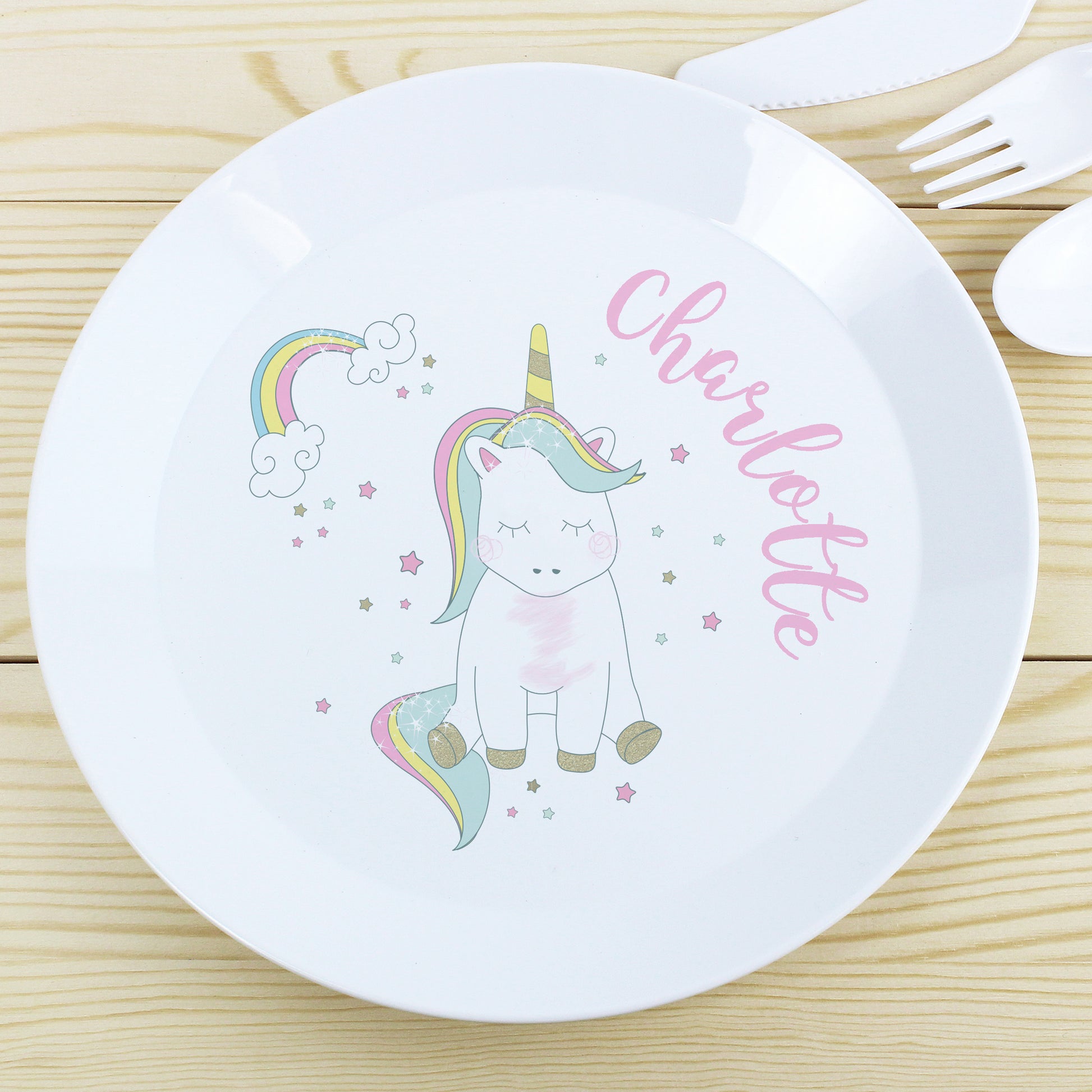 Personalised Baby Unicorn Plastic Plate from Heartfelt Gifts