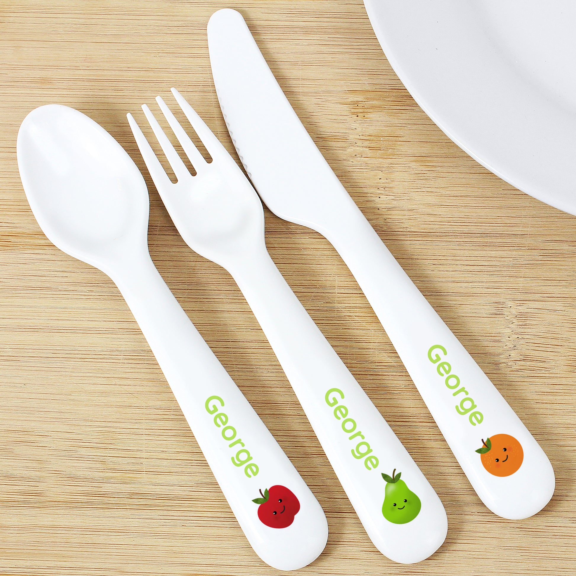 Personalised Healthy Eating Plastic Cutlery from Heartfelt Gifts
