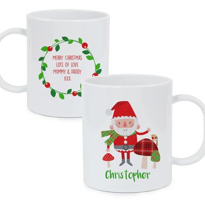 Personalised Christmas Toadstool Santa Plastic Mug - image 2