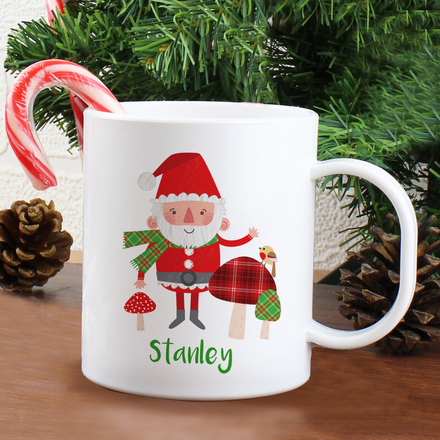 Personalised Christmas Toadstool Santa Plastic Mug - image 4