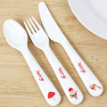Personalised Christmas Toadstool Santa 3 Piece Plastic Cutlery Set from Heartfelt Gifts