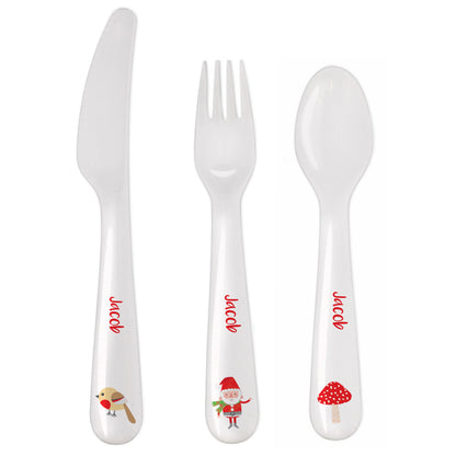 Personalised Christmas Toadstool Santa 3 Piece Plastic Cutlery Set - image 2