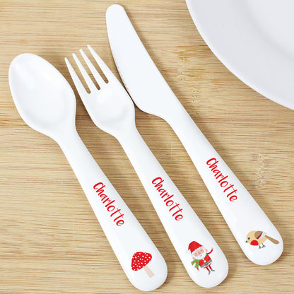 Personalised Christmas Toadstool Santa 3 Piece Plastic Cutlery Set - image 4