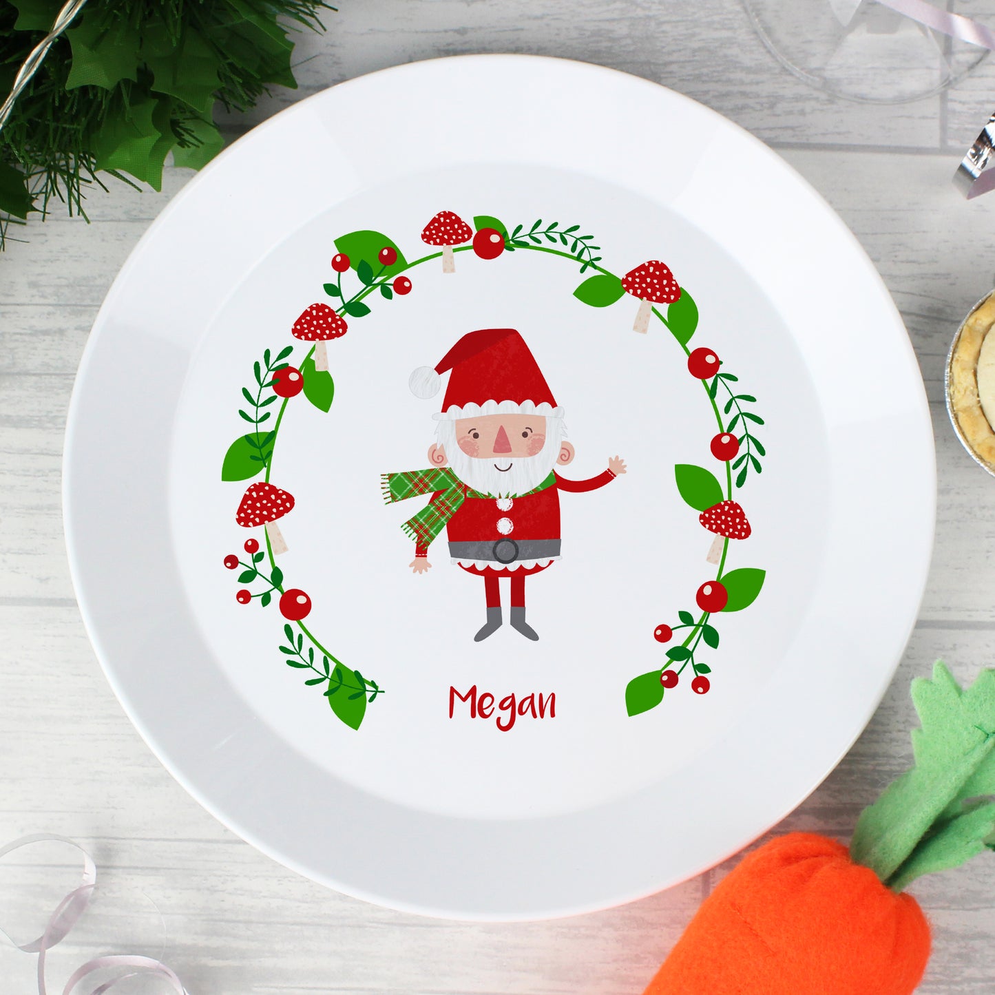 Personalised Christmas Toadstool Santa Plastic Plate from Heartfelt Gifts