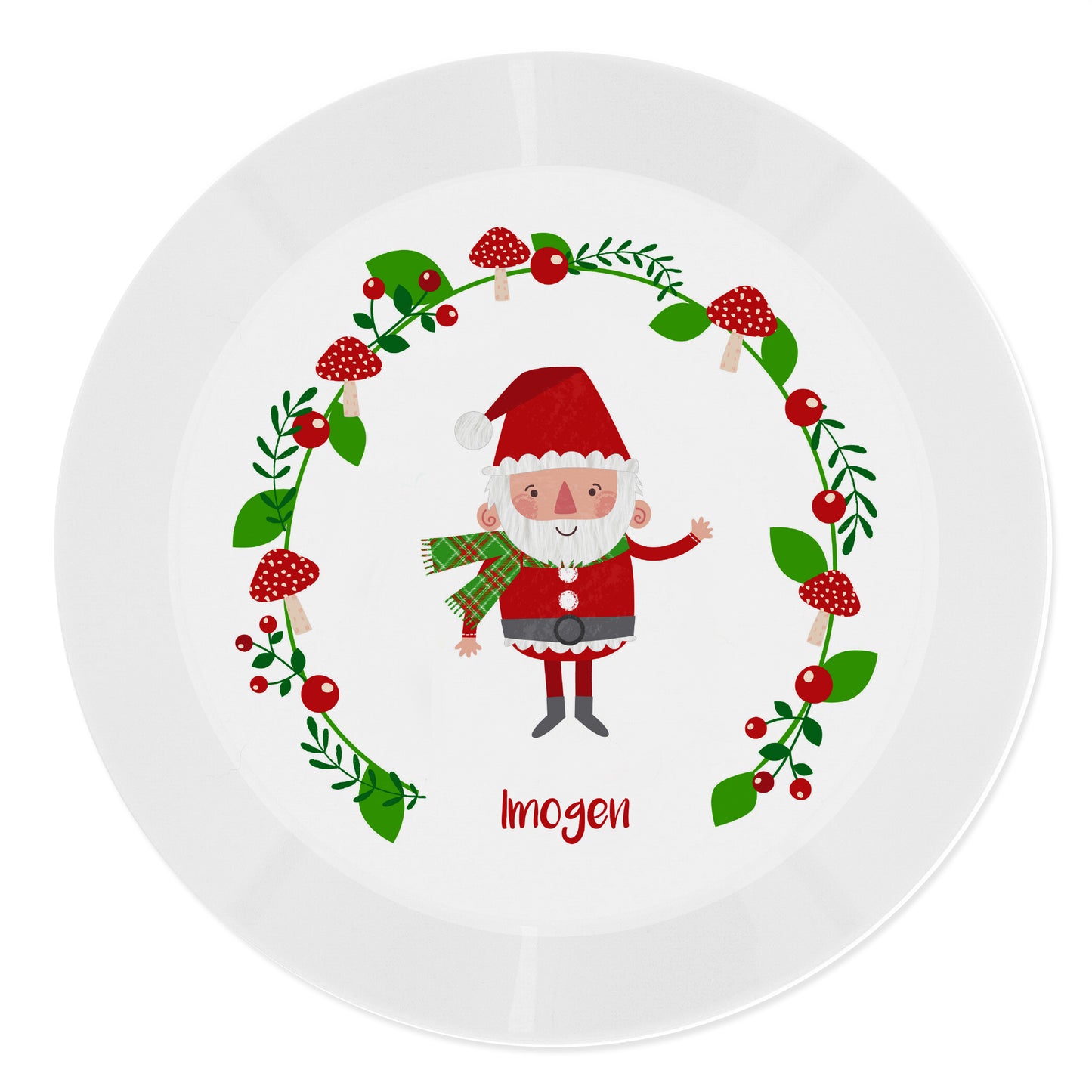 Personalised Christmas Toadstool Santa Plastic Plate - image 2