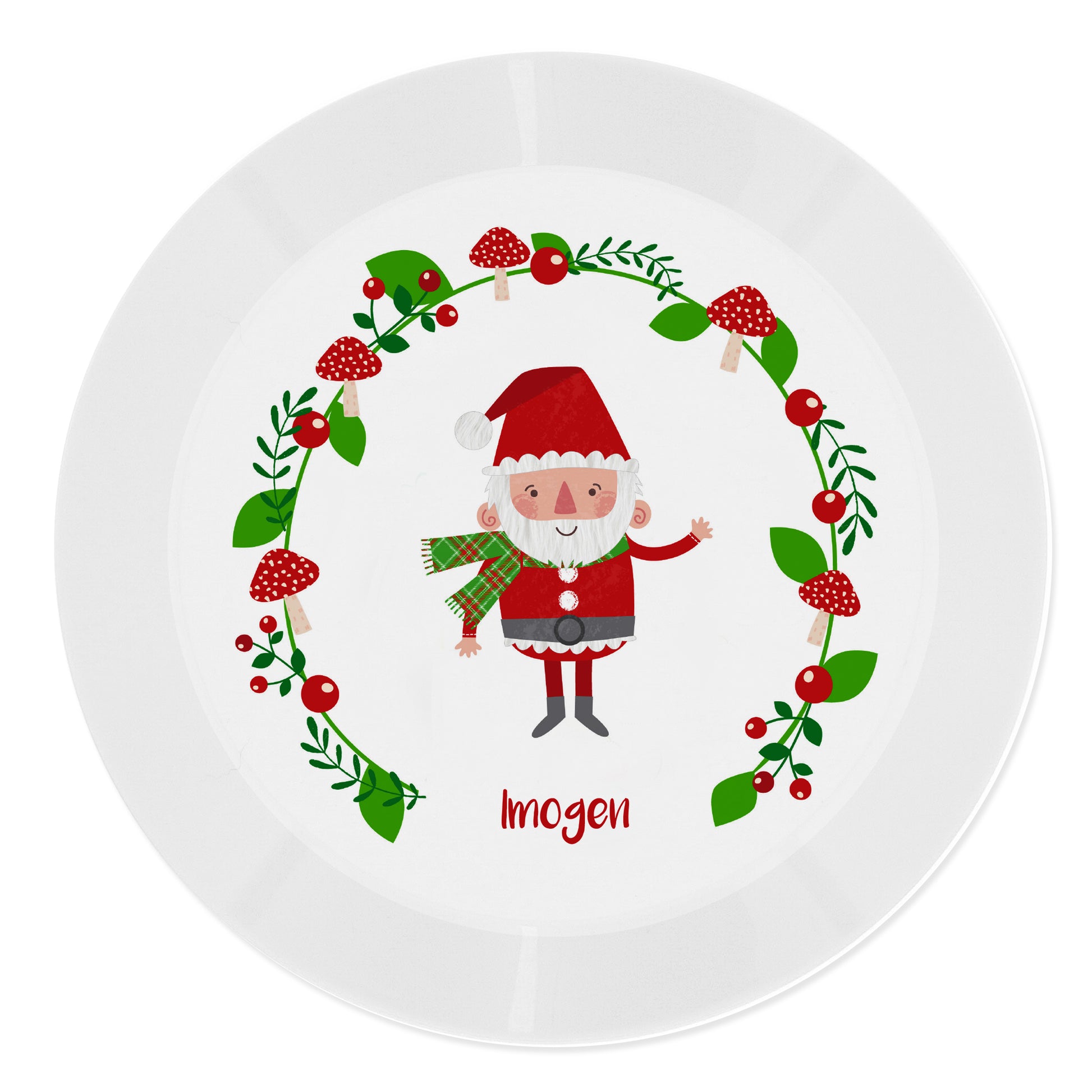 Personalised Christmas Toadstool Santa Plastic Plate - image 2