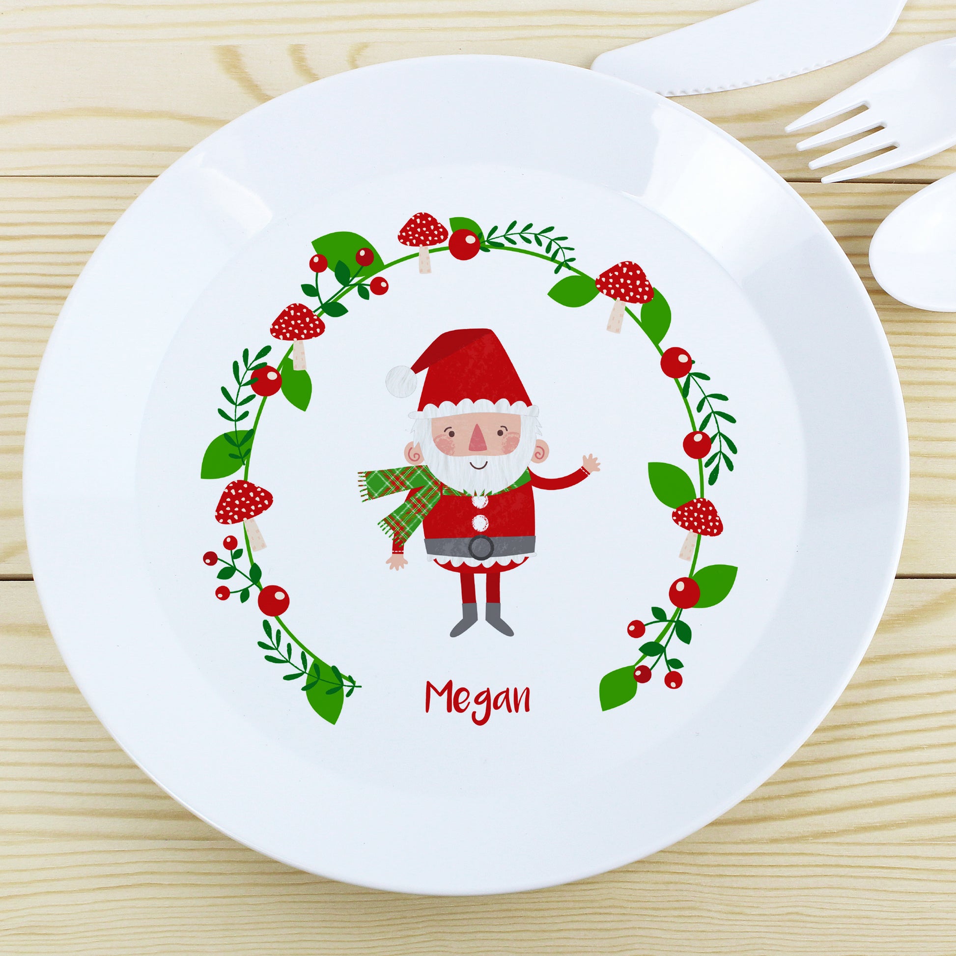 Personalised Christmas Toadstool Santa Plastic Plate - image 3