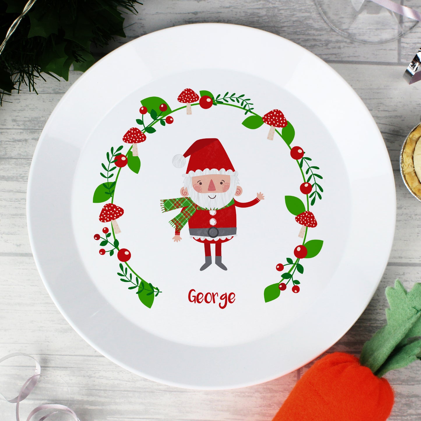 Personalised Christmas Toadstool Santa Plastic Plate - image 4