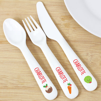 Personalised 'First Christmas Dinner' 3 Piece Plastic Cutlery Set from Heartfelt Gifts