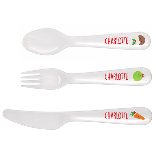 Personalised 'First Christmas Dinner' 3 Piece Plastic Cutlery Set - image 2