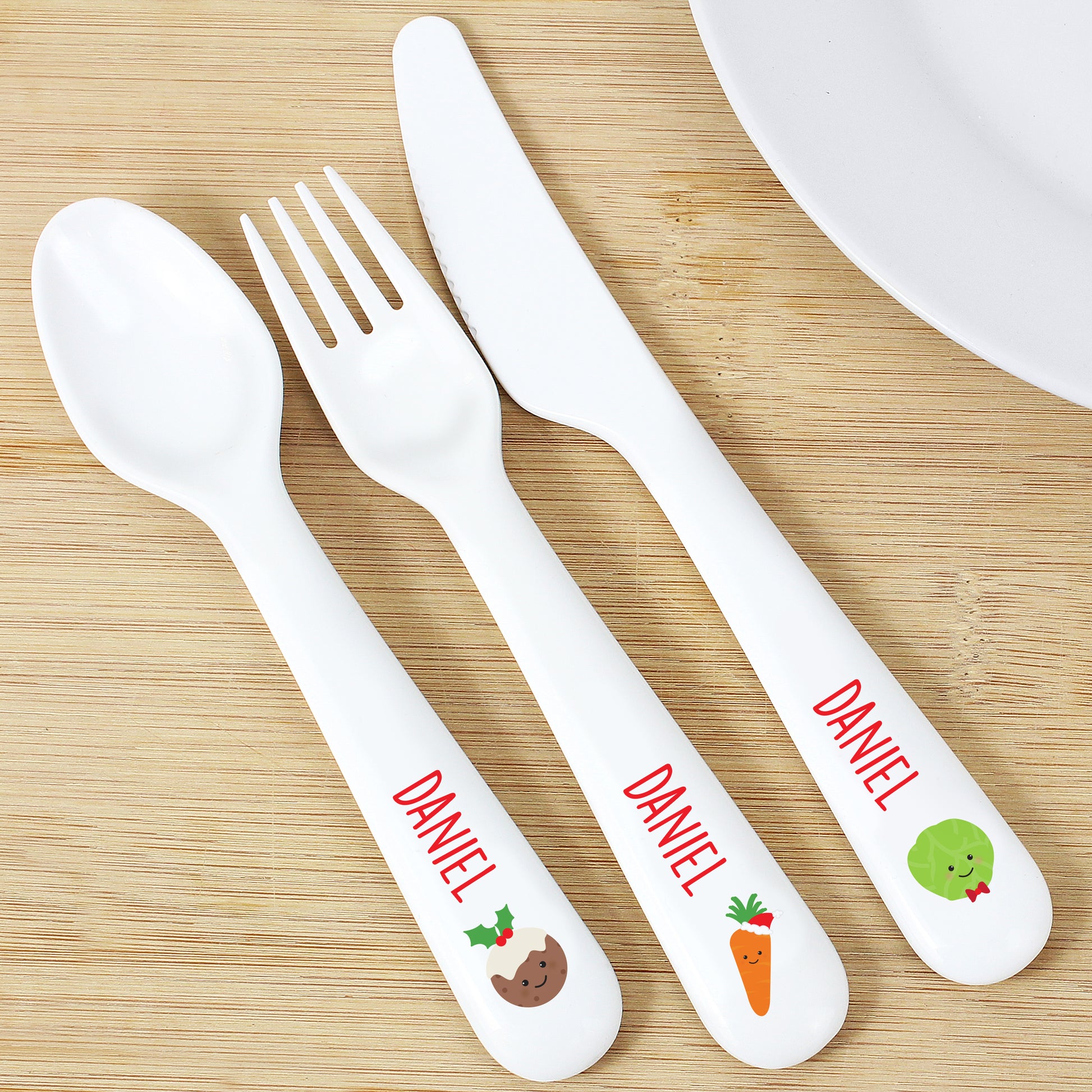 Personalised 'First Christmas Dinner' 3 Piece Plastic Cutlery Set - image 3