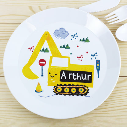 Personalised Digger Plastic Plate from Heartfelt Gifts