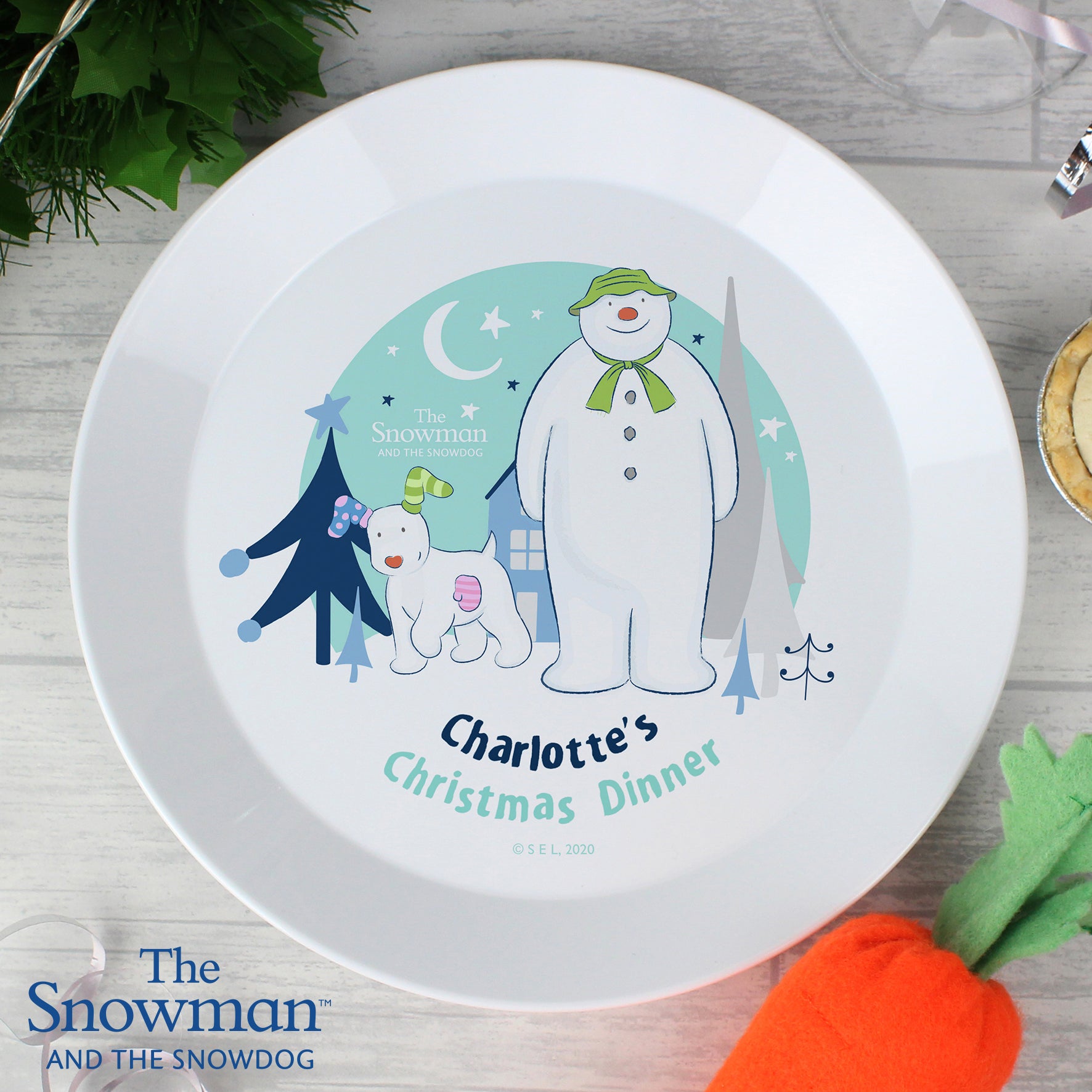 Personalised The Snowman and the Snowdog Plastic Plate from Heartfelt Gifts