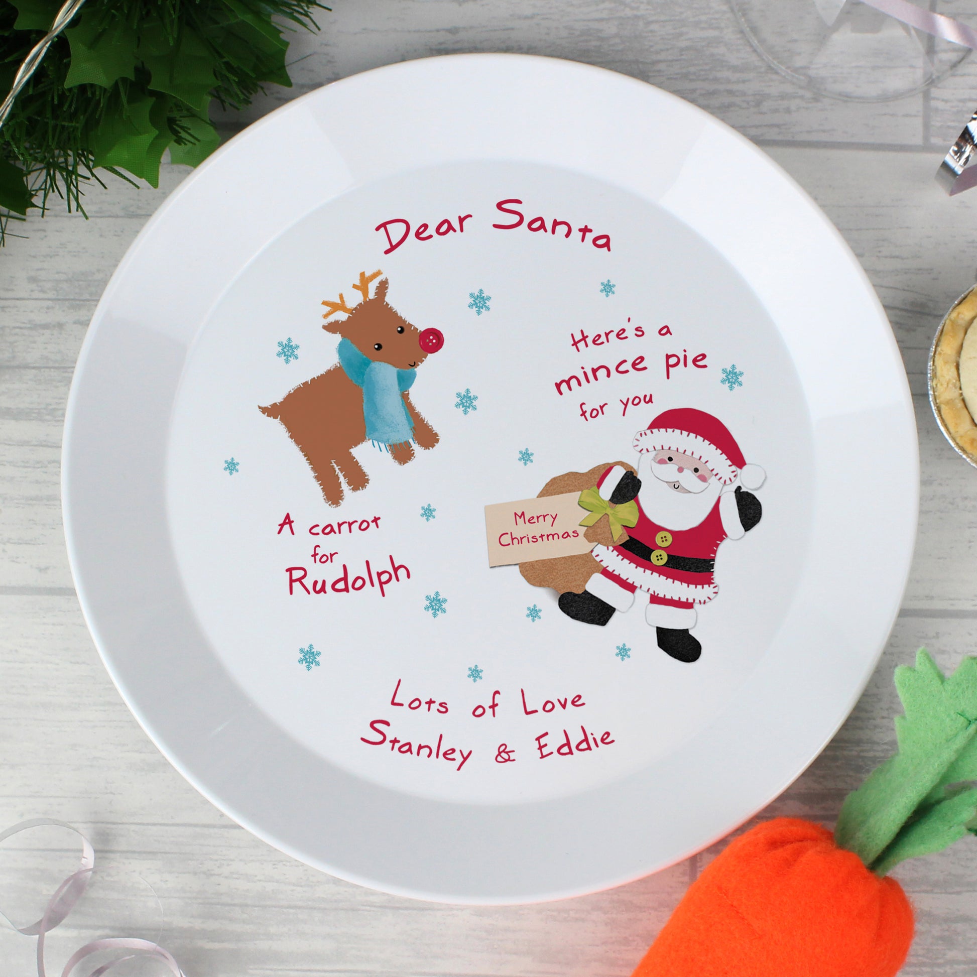 Personalised Santa and Rudolph Christmas Eve Mince Pie Plastic Plate from Heartfelt Gifts