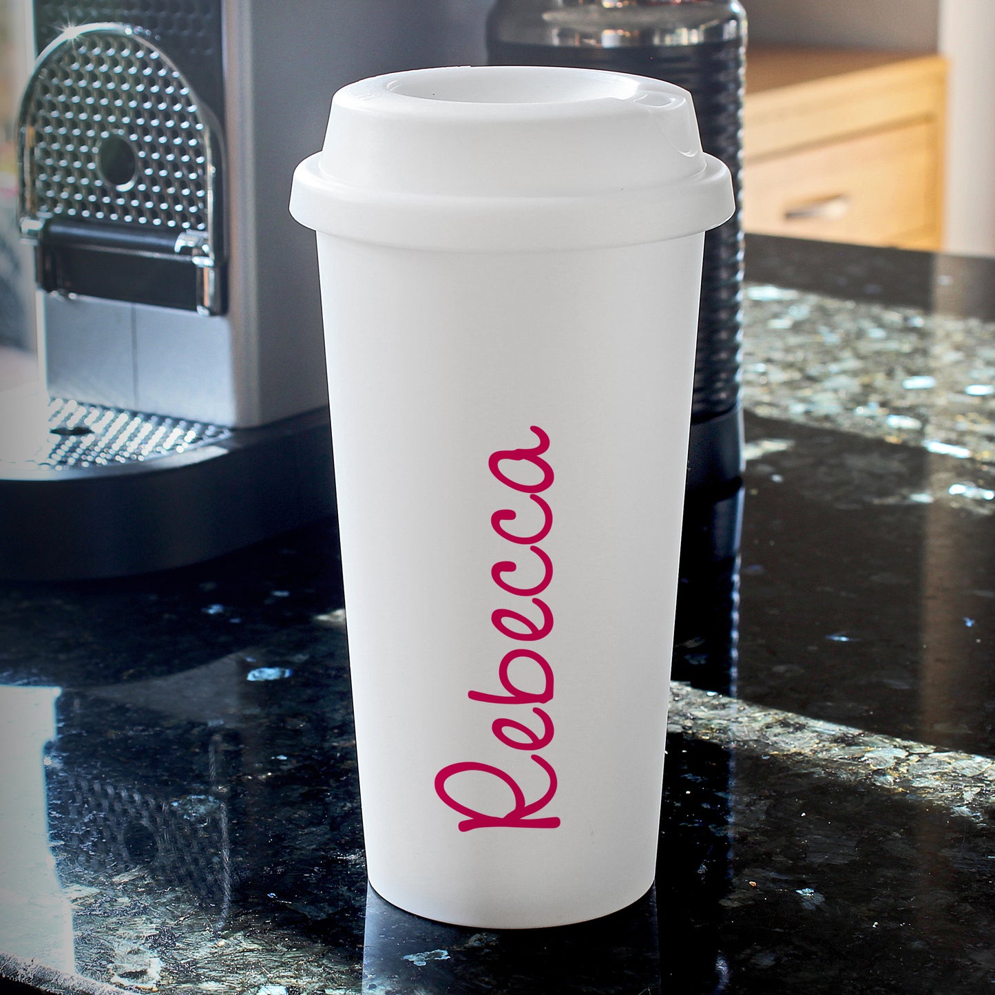 Personalised Pink Name Insulated Reusable Eco Travel Cup from Heartfelt Gifts