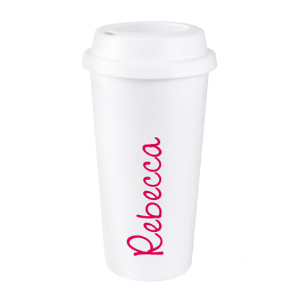 Personalised Pink Name Insulated Reusable Eco Travel Cup - image 2