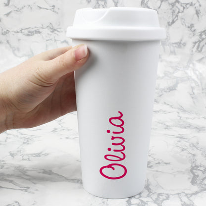 Personalised Pink Name Insulated Reusable Eco Travel Cup - image 3