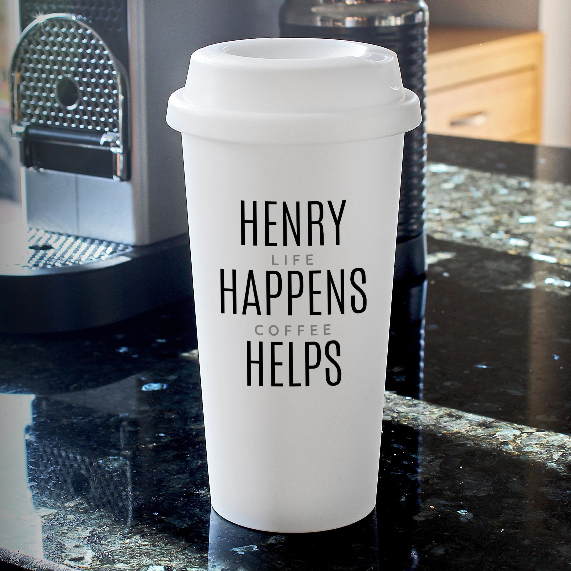 Personalised Black Text Slogan Insulated Reusable Eco Travel Cup - image 4