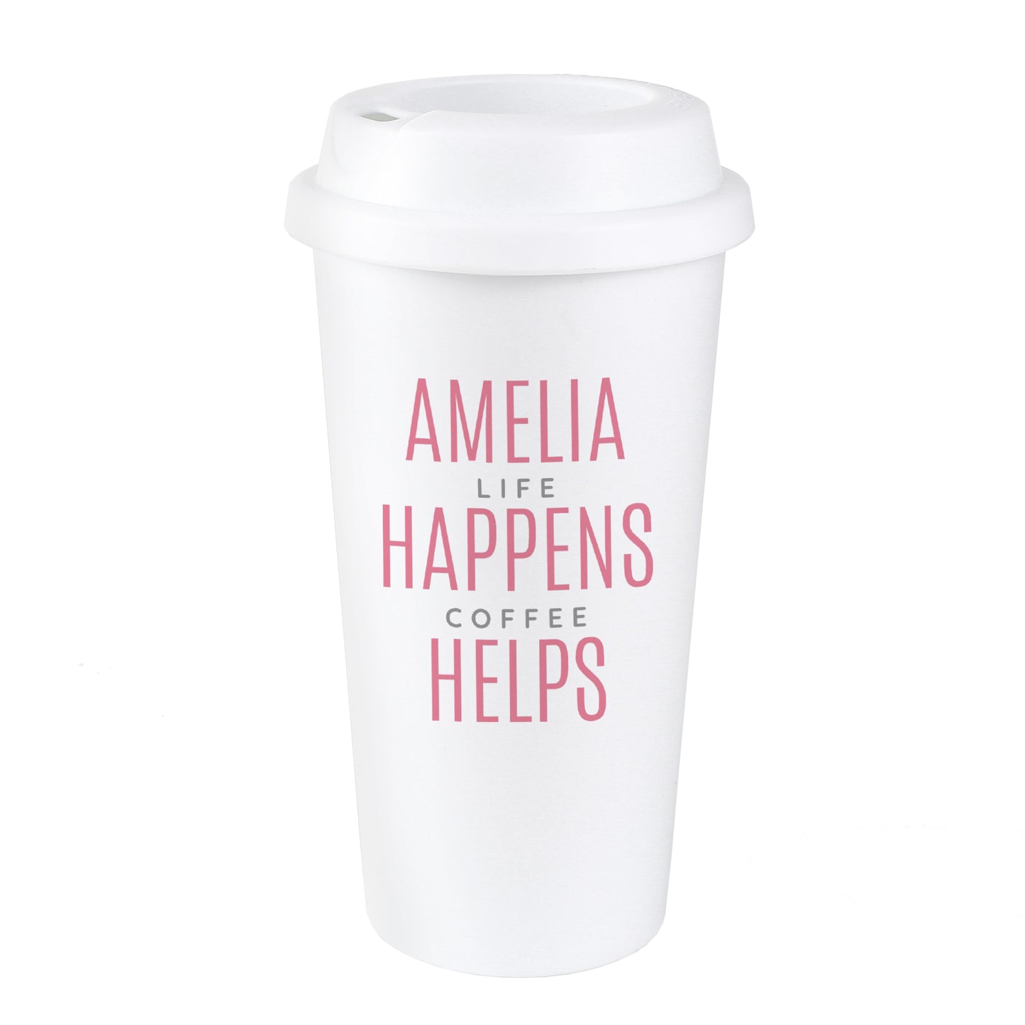 Personalised Pink Text Slogan Insulated Reusable Eco Travel Cup - image 2
