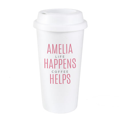Personalised Pink Text Slogan Insulated Reusable Eco Travel Cup - image 2