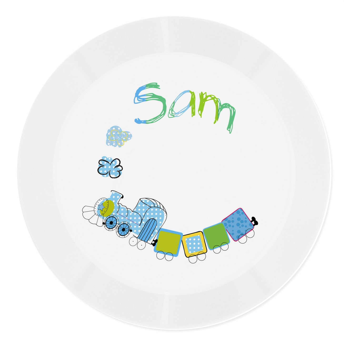 Personalised Patchwork Train Plastic Plate - image 2