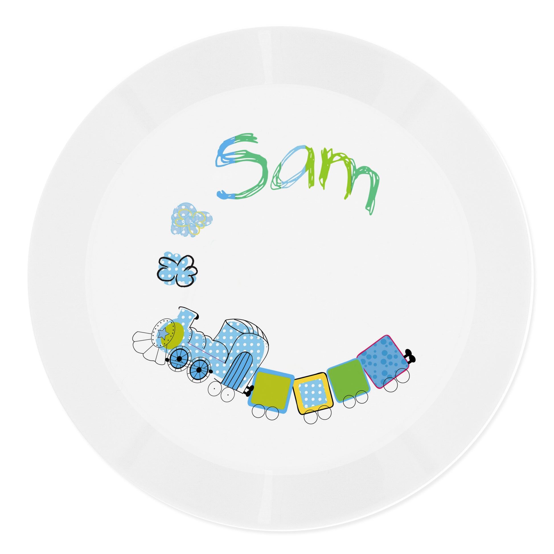 Personalised Patchwork Train Plastic Plate - image 2
